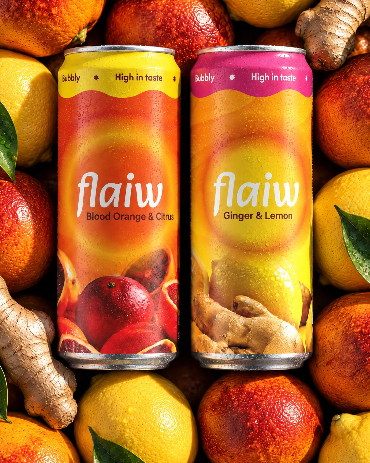 Plechovky flaiw Blood Orange & Citrus a Ginger & Lemon mezi pomeranči, citrony a zázvorem